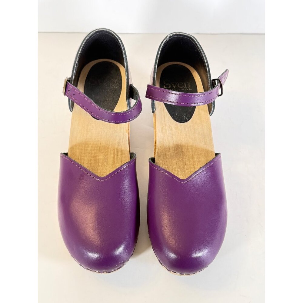 Sven Closed Heel Clogs Mary Janes Smooth Leather Purple Size 41